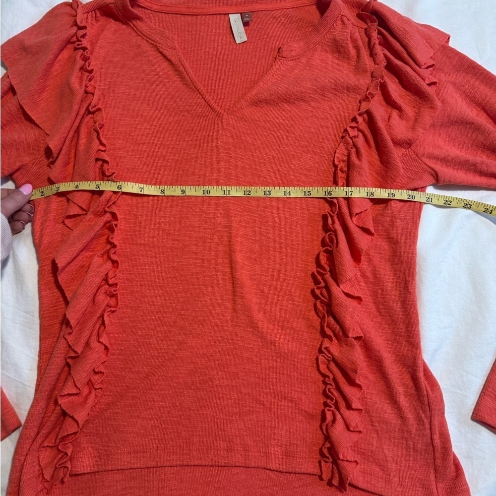 Anthropologie Pilcro Cozy Popover Coral Red Top Size M Ruffle - Picture 9 of 13